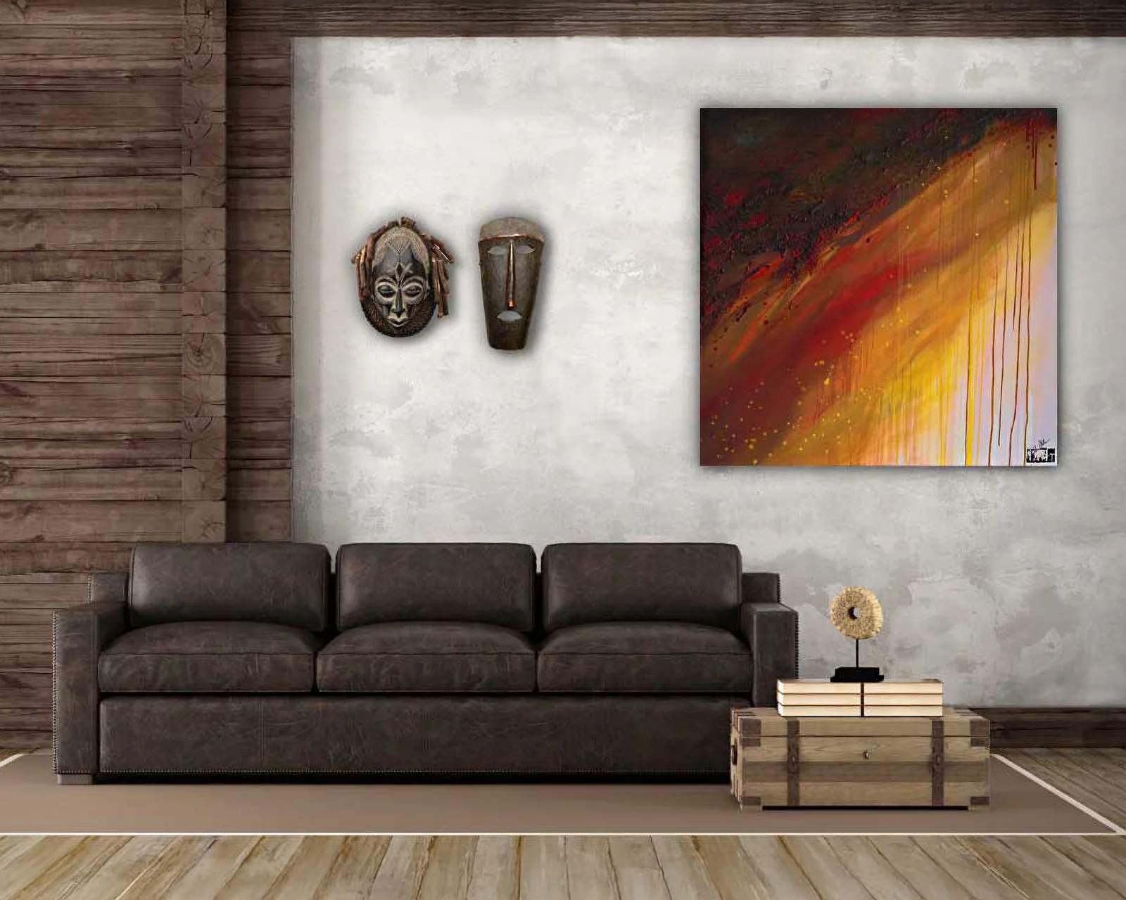 Afrika quadro acrilico schizzi rosso arancione giallo verde terra