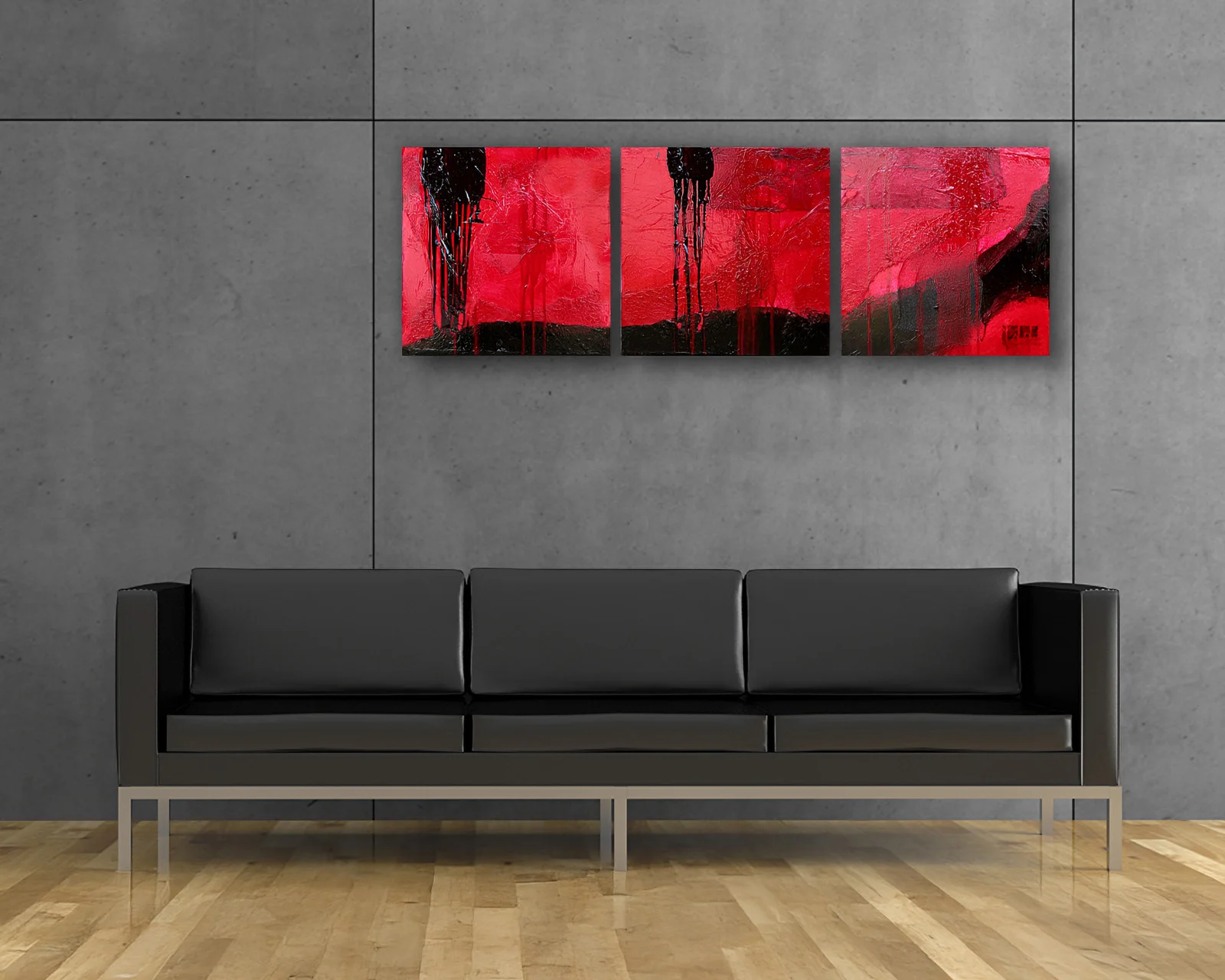 Meduse quadro acrilico rosso nero con colature