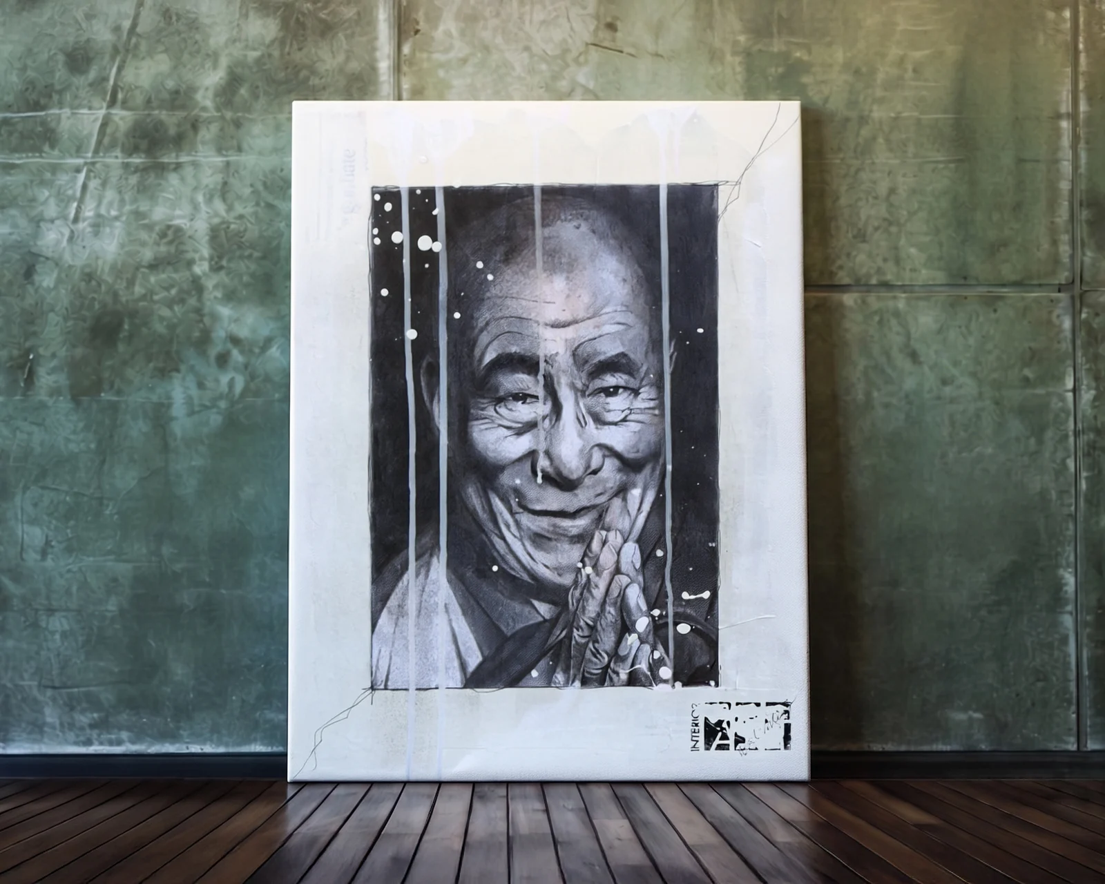 Peace quadro acrilico ritratto schizzi bianco nero